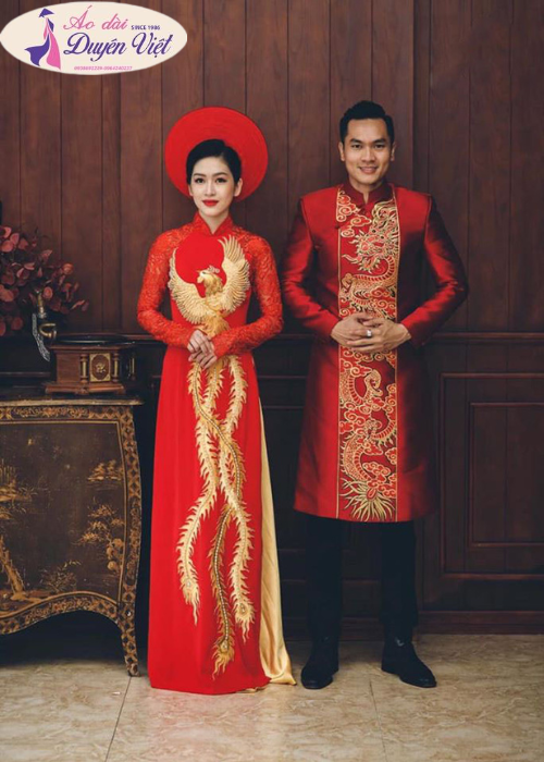 May bán Cho thuê áo dài nam truyền thống gấm đỏ - Trang phục Hoa Mai